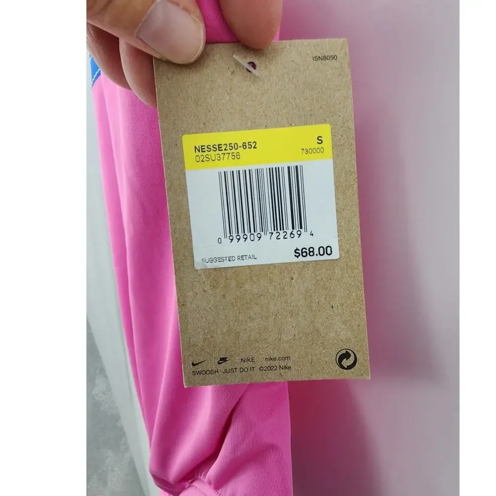 New NWT Nike Swim Multi Logo Pink Blue Women's Swimsuit One‎ Piece Size Small